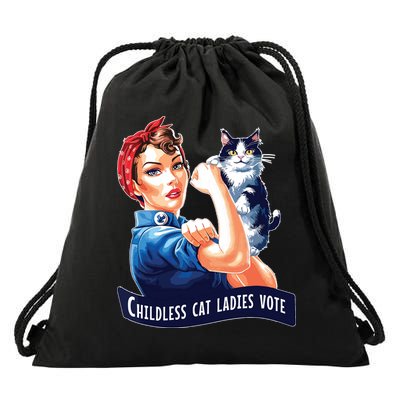 Childless Cat Ladies Vote Rosie The Riveter Drawstring Bag