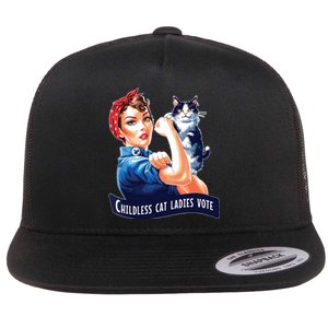 Childless Cat Ladies Vote Rosie The Riveter Flat Bill Trucker Hat