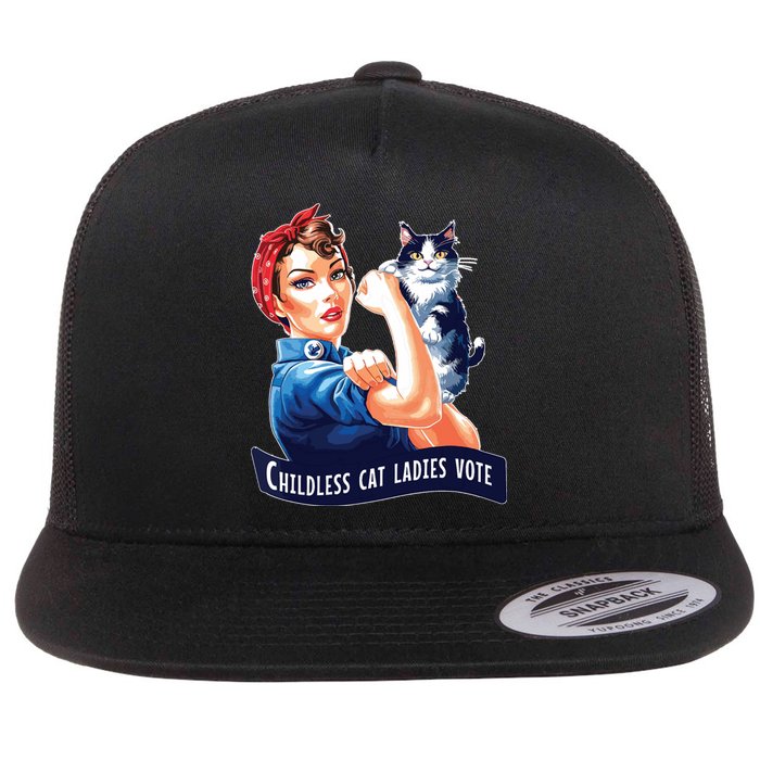 Childless Cat Ladies Vote Rosie The Riveter Flat Bill Trucker Hat