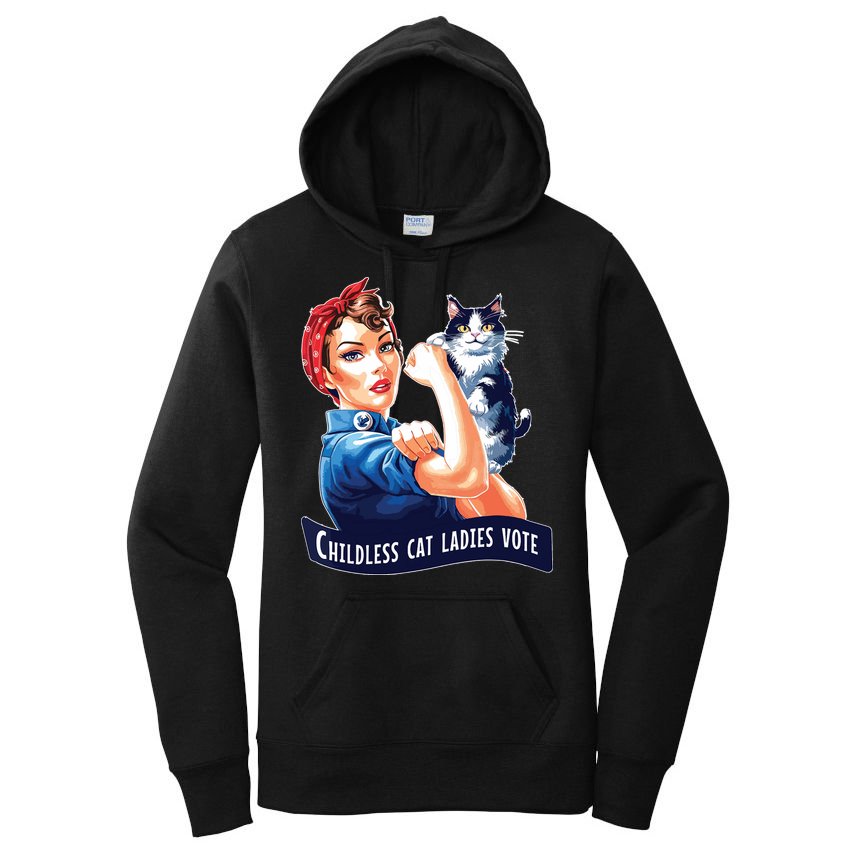 Childless Cat Ladies Vote Rosie The Riveter Women's Pullover Hoodie
