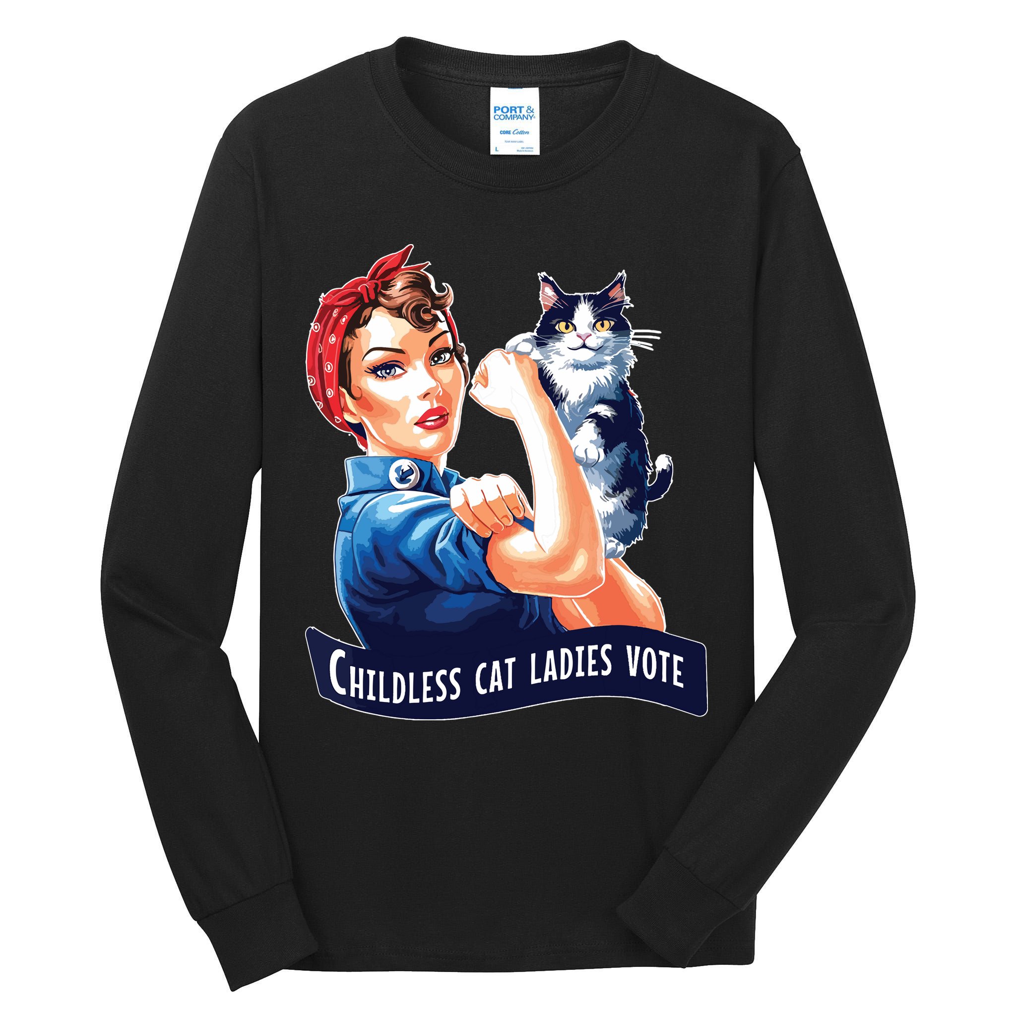 Childless Cat Ladies Vote Rosie The Riveter Tall Long Sleeve T-Shirt