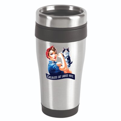 Childless Cat Ladies Vote Rosie The Riveter 16oz Travel Tumbler