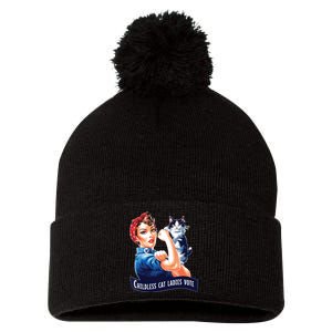 Childless Cat Ladies Vote Rosie The Riveter Pom Pom 12in Knit Beanie