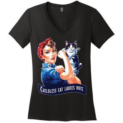 Childless Cat Ladies Vote Rosie The Riveter Women's V-Neck T-Shirt