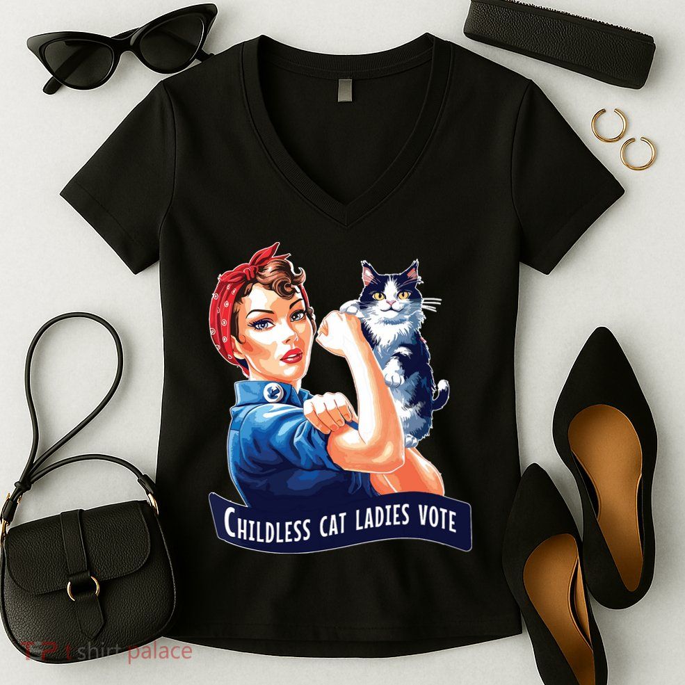 Childless Cat Ladies Vote Rosie The Riveter Women's V-Neck T-Shirt