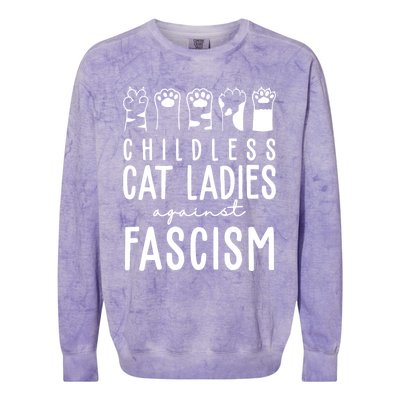 Childless Cat Ladies Against Fascism Proud Childless Cat Ladies Against Fascism Colorblast Crewneck Sweatshirt