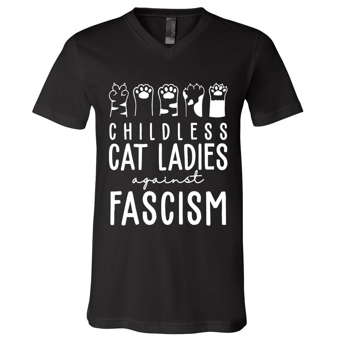 Childless Cat Ladies Against Fascism Proud Childless Cat Ladies Against Fascism V-Neck T-Shirt