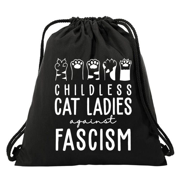 Childless Cat Ladies Against Fascism Proud Childless Cat Ladies Against Fascism Drawstring Bag