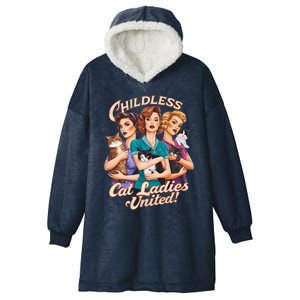 Childless Cat Ladies United Cat Ladies For Kamala Harris 2024 Hooded Wearable Blanket