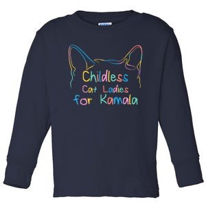 Childless Cat Lady Cat Ladies For Kamala Democrat Kamala Harris 2024 Toddler Long Sleeve Shirt