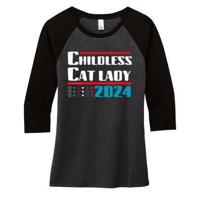 Childless Cat Lady 2024 Women's Tri-Blend 3/4-Sleeve Raglan Shirt