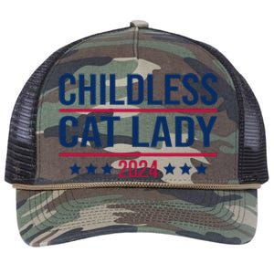 Childless Cat Lady 2024 For President Retro Rope Trucker Hat Cap