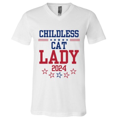 Childless Cat Lady 2024 Funny Political Elections Democrat V-Neck T-Shirt