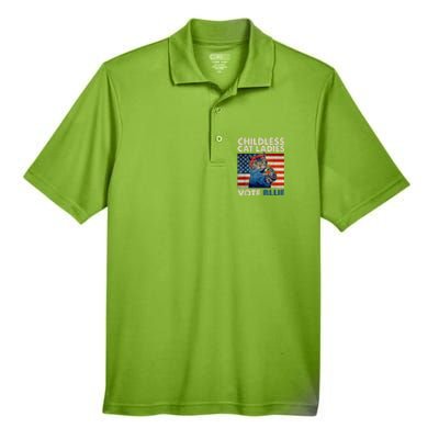 Childless Cat Ladies Vote Blue Vintage Cat Usa Flag Kamala Harris 2024 Men's Origin Performance Pique Polo