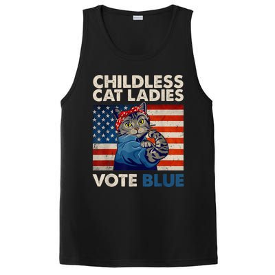 Childless Cat Ladies Vote Blue Vintage Cat Usa Flag Kamala Harris 2024 PosiCharge Competitor Tank