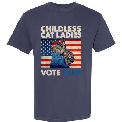 Childless Cat Ladies Vote Blue Vintage Cat Usa Flag Kamala Harris 2024 Garment-Dyed Heavyweight T-Shirt