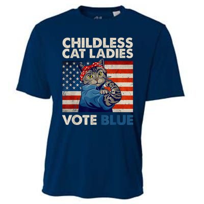 Childless Cat Ladies Vote Blue Vintage Cat Usa Flag Kamala Harris 2024 Cooling Performance Crew T-Shirt