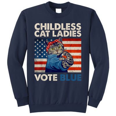 Childless Cat Ladies Vote Blue Vintage Cat Usa Flag Kamala Harris 2024 Sweatshirt