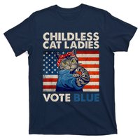 Childless Cat Ladies Vote Blue Vintage Cat Usa Flag Kamala Harris 2024 T-Shirt