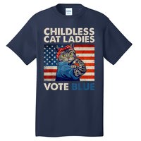 Childless Cat Ladies Vote Blue Vintage Cat Usa Flag Kamala Harris 2024 Tall T-Shirt