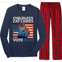 Childless Cat Ladies Vote Blue Vintage Cat Usa Flag Kamala Harris 2024 Long Sleeve Pajama Set