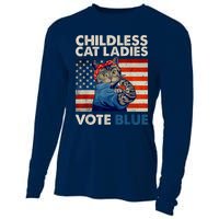 Childless Cat Ladies Vote Blue Vintage Cat Usa Flag Kamala Harris 2024 Cooling Performance Long Sleeve Crew