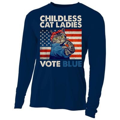 Childless Cat Ladies Vote Blue Vintage Cat Usa Flag Kamala Harris 2024 Cooling Performance Long Sleeve Crew