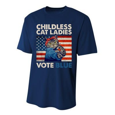 Childless Cat Ladies Vote Blue Vintage Cat Usa Flag Kamala Harris 2024 Performance Sprint T-Shirt