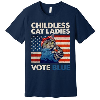 Childless Cat Ladies Vote Blue Vintage Cat Usa Flag Kamala Harris 2024 Premium T-Shirt