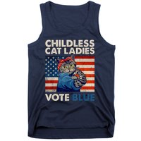 Childless Cat Ladies Vote Blue Vintage Cat Usa Flag Kamala Harris 2024 Tank Top