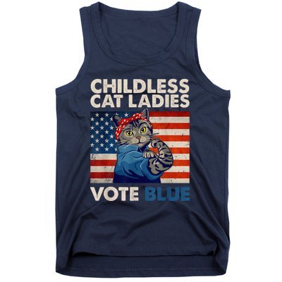 Childless Cat Ladies Vote Blue Vintage Cat Usa Flag Kamala Harris 2024 Tank Top