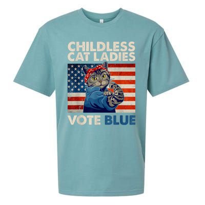 Childless Cat Ladies Vote Blue Vintage Cat Usa Flag Kamala Harris 2024 Sueded Cloud Jersey T-Shirt