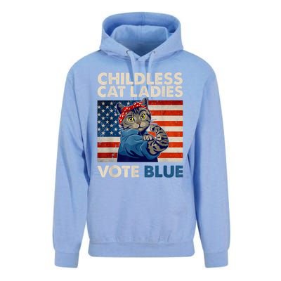 Childless Cat Ladies Vote Blue Vintage Cat Usa Flag Kamala Harris 2024 Unisex Surf Hoodie