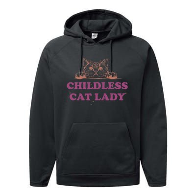 Childless Cat Lady Funny 2024 Performance Fleece Hoodie