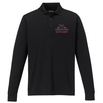 Childless Cat Lady Funny 2024 Performance Long Sleeve Polo