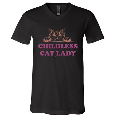 Childless Cat Lady Funny 2024 V-Neck T-Shirt