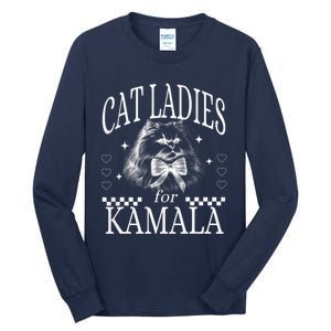 Childless Cat Lady Cat Ladies For Kamala Democrat Kamala Harris 2024 Tall Long Sleeve T-Shirt