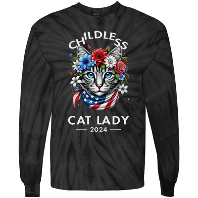 Childless Cat Lady For President 2024 Funny Gifts Tie-Dye Long Sleeve Shirt