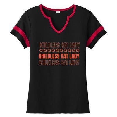 Childless Cat Lady Funny Kitty Cute Thank You Graphic Parody Ladies Halftime Notch Neck Tee