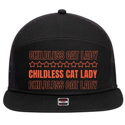 Childless Cat Lady Funny Kitty Cute Thank You Graphic Parody 7 Panel Mesh Trucker Snapback Hat