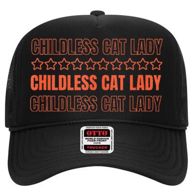 Childless Cat Lady Funny Kitty Cute Thank You Graphic Parody High Crown Mesh Back Trucker Hat