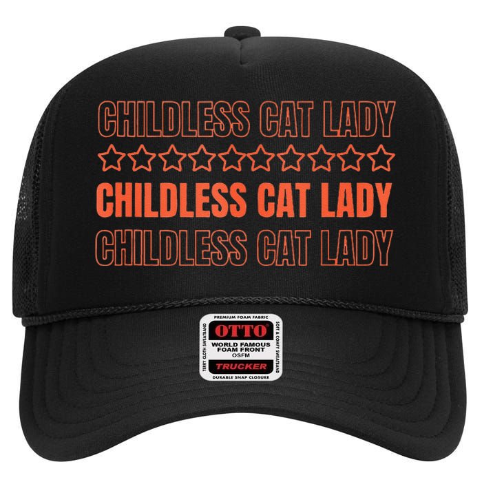 Childless Cat Lady Funny Kitty Cute Thank You Graphic Parody High Crown Mesh Back Trucker Hat