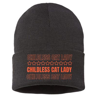 Childless Cat Lady Funny Kitty Cute Thank You Graphic Parody Sustainable Knit Beanie