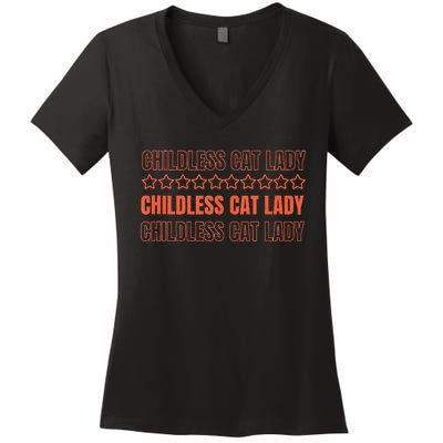 Childless Cat Lady Funny Kitty Cute Thank You Graphic Parody Women's V-Neck T-Shirt