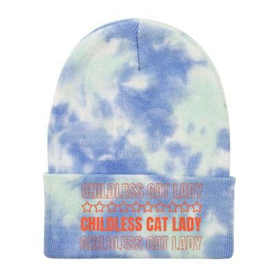 Childless Cat Lady Funny Kitty Cute Thank You Graphic Parody Tie Dye 12in Knit Beanie