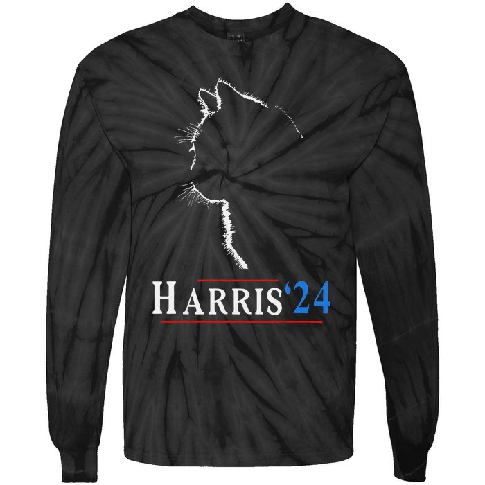 Childless Cat Lady Ladies For Kamala Harris Voting Kamala Tie-Dye Long Sleeve Shirt