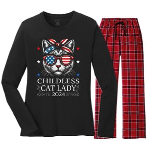 Childless Cat Lady Ladies For Kamala Harris Voting Kamala Women's Long Sleeve Flannel Pajama Set 