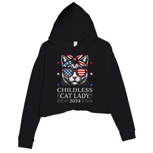 Childless Cat Lady Ladies For Kamala Harris Voting Kamala Crop Fleece Hoodie