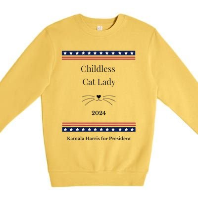 Childless Cat Lady Political Whiskers Kamila Harris Premium Crewneck Sweatshirt