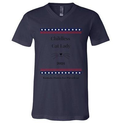 Childless Cat Lady Political Whiskers Kamila Harris V-Neck T-Shirt